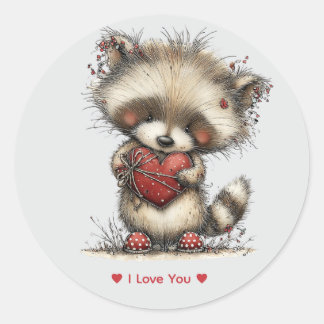 Whimsical Watercolor Raccoon Love Sticker