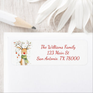 Whimsical Watercolor Reindeer Christmas Address Return Address Label