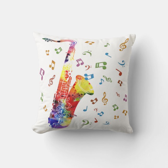 Whimsical Watercolor Saxophone Cushion (Front)