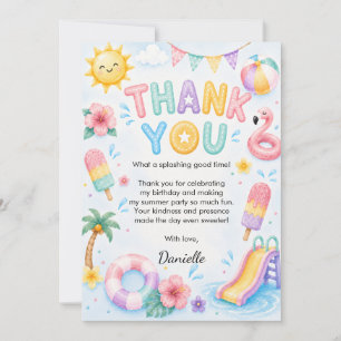 Whimsical Watercolor Splish Splash Birthday Thank You Card