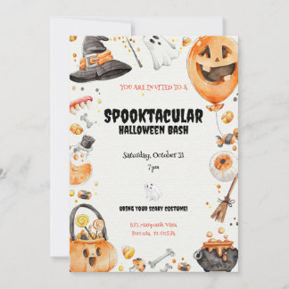 Whimsical Watercolor 'Spooktacular' Halloween Invitation