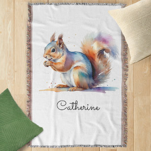 Whimsical Watercolor Squirrel Personalised Throw Blanket
