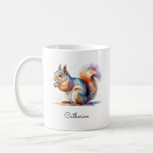 Whimsical Watercolor Squirrel Personalized Name Coffee Mug