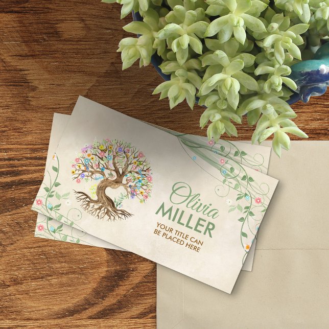 Whimsical Watercolor Tree of life Business Card (Creator Uploaded)