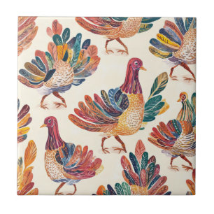 Whimsical Watercolor Turkey – Autumn Thanksgiving Ceramic Tile