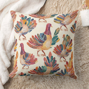 Whimsical Watercolor Turkey – Autumn Thanksgiving Cushion