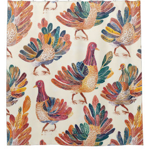 Whimsical Watercolor Turkey – Autumn Thanksgiving Shower Curtain