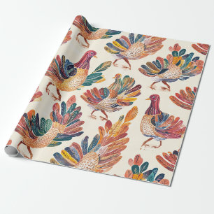 Whimsical Watercolor Turkey – Autumn Thanksgiving Wrapping Paper