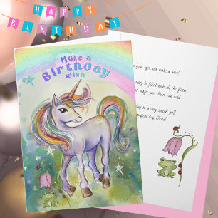 Whimsical Watercolor Unicorn Moon Girls Birthday  Holiday Card