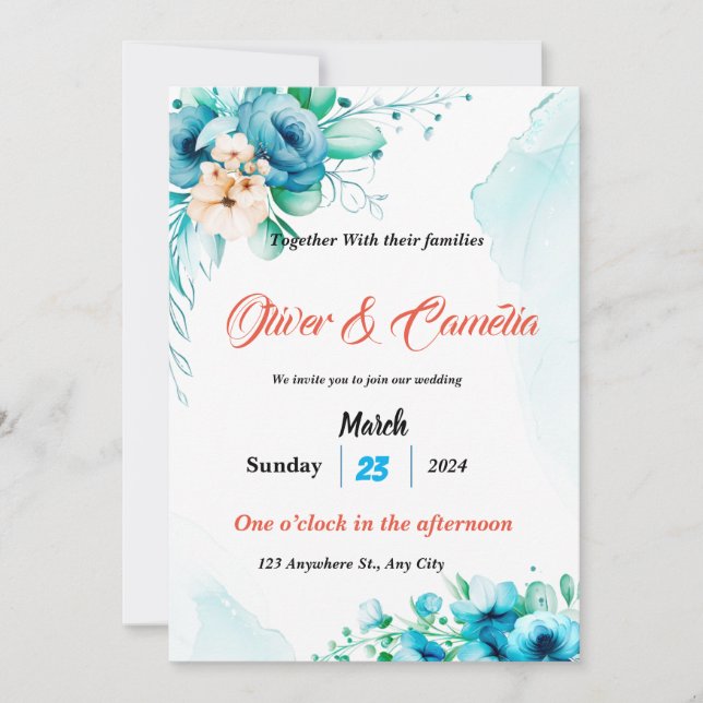 Whimsical Watercolor Wedding Invitation with Soft  (Front)