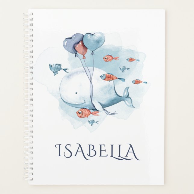 Whimsical Watercolor Whale and Fishes  Planner (Front)