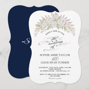 Whimsical Watercolor White Pink Roses Wedding Invitation