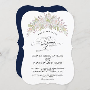 Whimsical Watercolor White Pink Roses Wedding Invitation