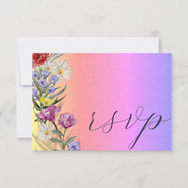Whimsical Watercolor Wild Flower Colourful Wedding RSVP Card (Front)