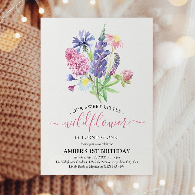 Whimsical Watercolor Wildflower 1st Birthday Invitation (Creator Uploaded)