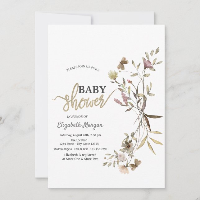 Whimsical Watercolor Wildflower Baby Shower Invitation (Front)