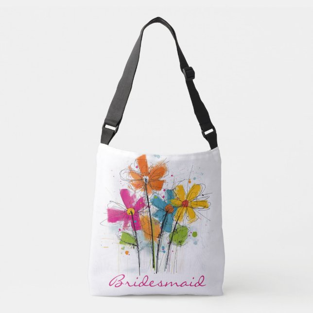 Whimsical Watercolor Wildflower Bridesmaid Crossbody Bag (Front)