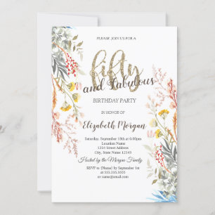Whimsical Watercolor Wildflower Dried 50th  Invitation