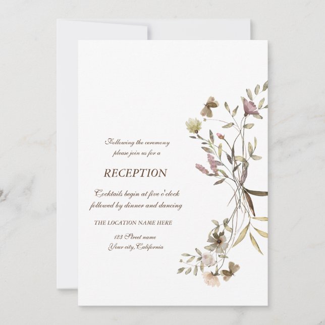 Whimsical Watercolor Wildflower Reception  Invitation (Front)