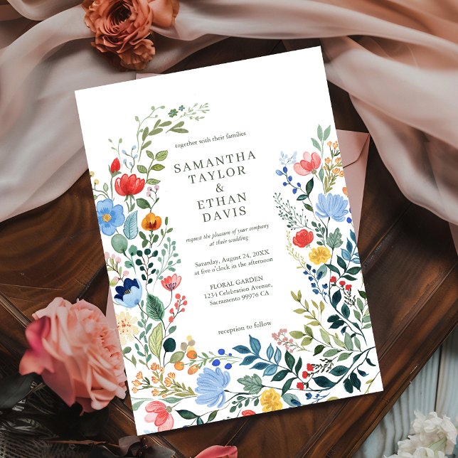 Whimsical Watercolor Wildflowers  Garden Wedding Invitation (Creator Uploaded)
