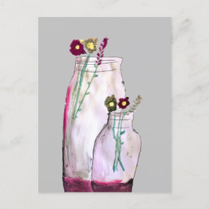 Whimsical watercolor wildflowers in vase postcard