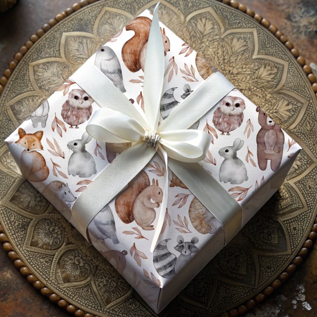 Whimsical Watercolor Woodland Animals  Wrapping Paper (Creator Uploaded)