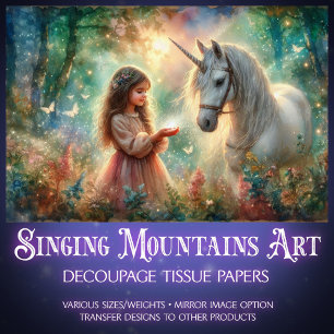 Whimsical Watercolor Woodland Unicorn Decoupage  Tissue Paper