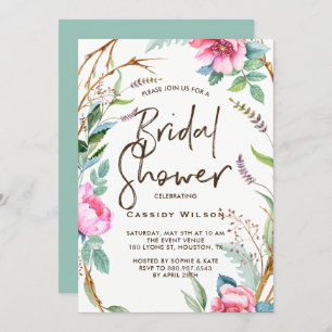 Whimsical Watercolor Wreath Bridal Shower Invitation