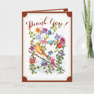 Whimsical Watercolor Yellow Bird THANK YOU Card