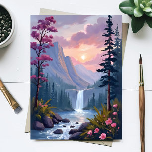 Whimsical Waterfall Magical Floral Landscape Postcard