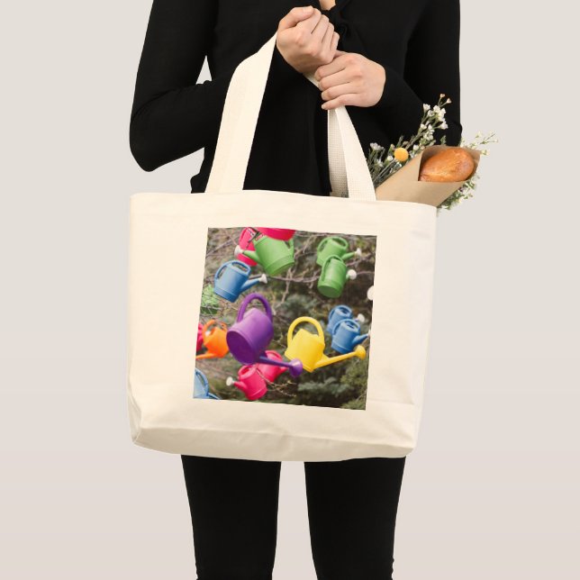 Whimsical Watering Cans  Large Tote Bag (Front (Product))