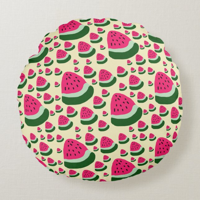 Whimsical Watermelons Cute Summer Fruit Pattern  Round Cushion (Front)