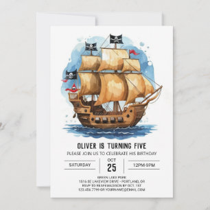 Whimsical Waves Matey Pirate Birthday Invitation
