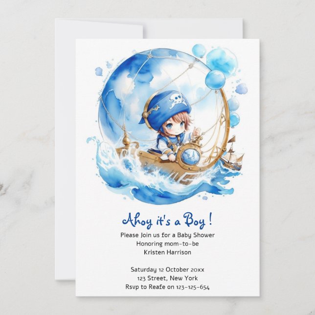Whimsical Waves Nautical Boy Baby Shower Invitation (Front)