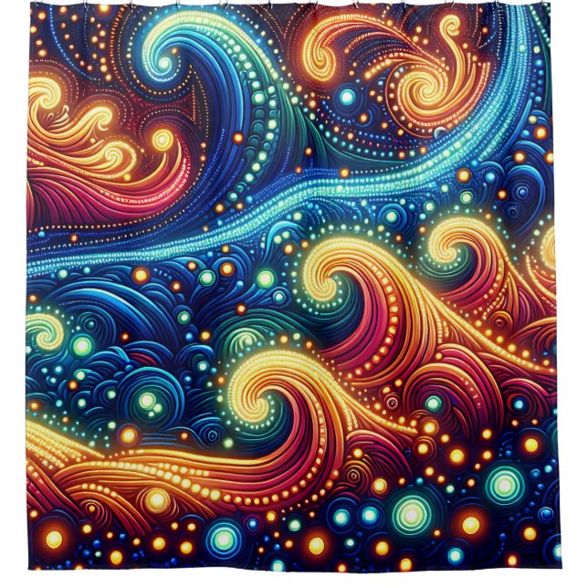 “Whimsical Waves - Vibrant Ocean Art” Shower Curtain (Front)