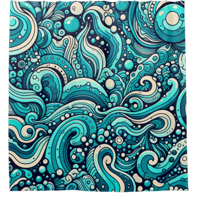  “Whimsical Waves Window” Shower Curtain (Front)