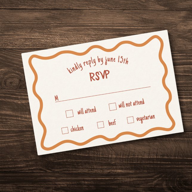 Whimsical Wavy Border Handwritten 70s RSVP Card (Creator Uploaded)