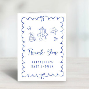 Whimsical Wavy Frame Baby Boy Shower Thank You Card