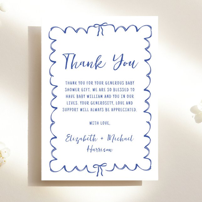 Whimsical Wavy Frame Baby Boy Shower Thank You Card (Creator Uploaded)