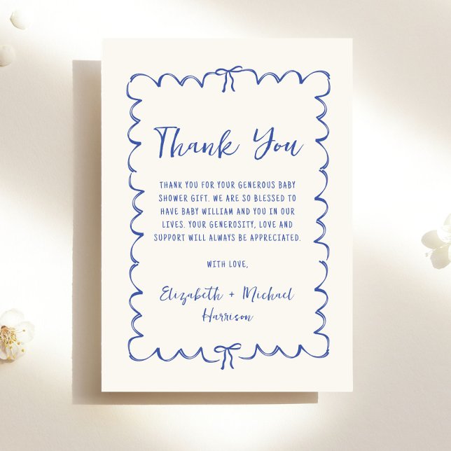 Whimsical Wavy Frame Baby Boy Shower Thank You Card (Creator Uploaded)