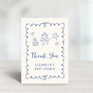 Whimsical Wavy Frame Baby Boy Shower Thank You Card