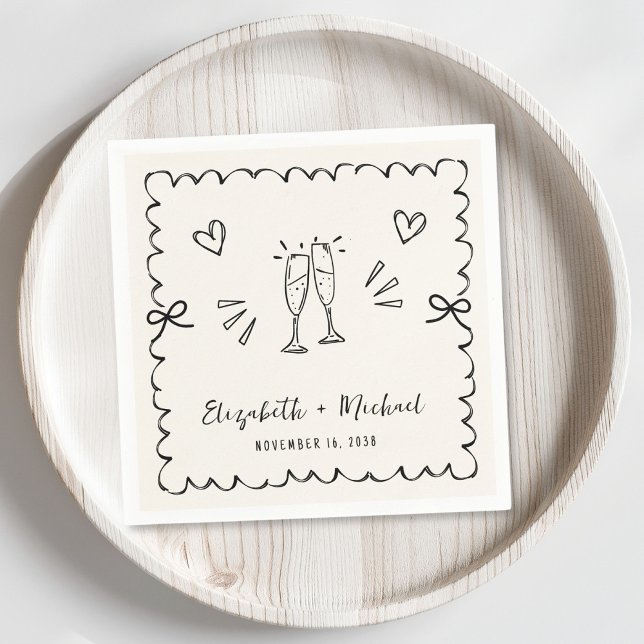 Whimsical Wavy Frame Cream Wedding Napkin (Creator Uploaded)
