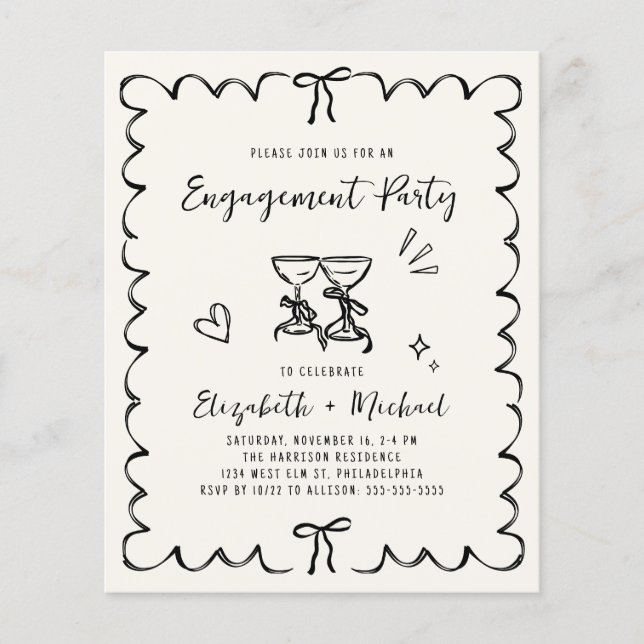 Whimsical Wavy Frame Engagement Party Invitation (Front)