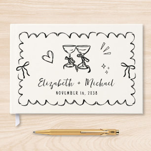 Whimsical Wavy Frame Hand Drawn Cream Wedding Guest Book