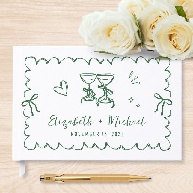 Whimsical Wavy Frame Hand Drawn Wedding Guest Book (Whimsical Wavy Frame Hand Drawn Wedding Guest Book)