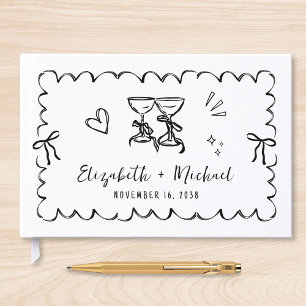 Whimsical Wavy Frame Hand Drawn Wedding Guest Book