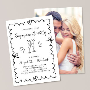 Whimsical Wavy Frame Photo Engagement Party Invitation