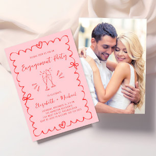 Whimsical Wavy Frame Photo Engagement Party Invitation