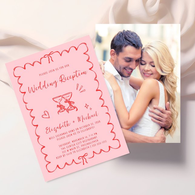 Whimsical Wavy Frame Photo Wedding Reception Invitation (From private vows to a grand party - invite family and friends to celebrate your marriage!)