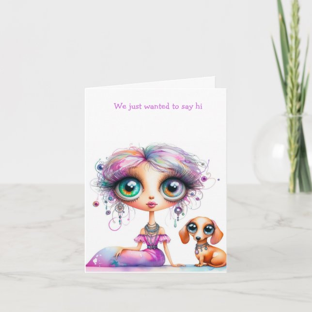 Whimsical We Miss You Dachshund Card (Front)